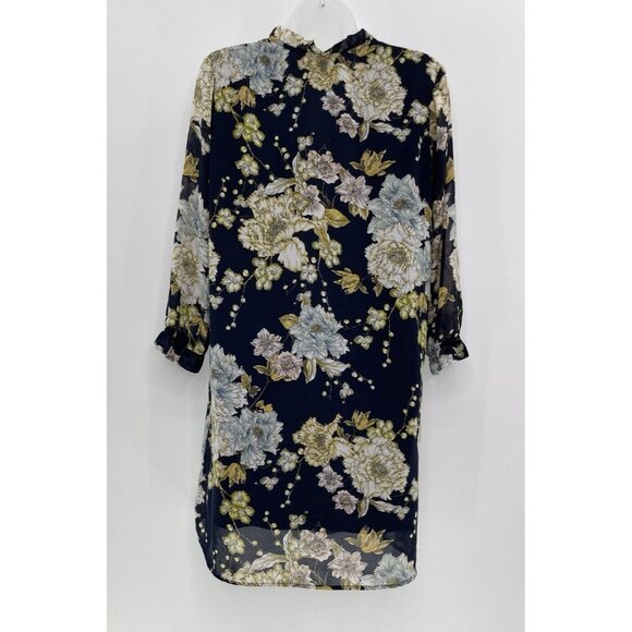 H&M Women's Blue Floral Shift Dress Split Neck  Boho Flaws See Photos Size 10 - Picture 3 of 15